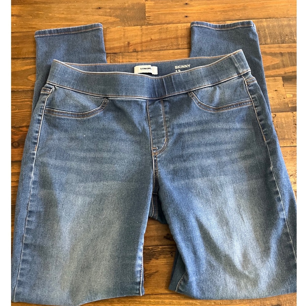 SONOMA Skinny Pull On Jeans Women 12 Blue Stretch Denim Jeggings Minimalist